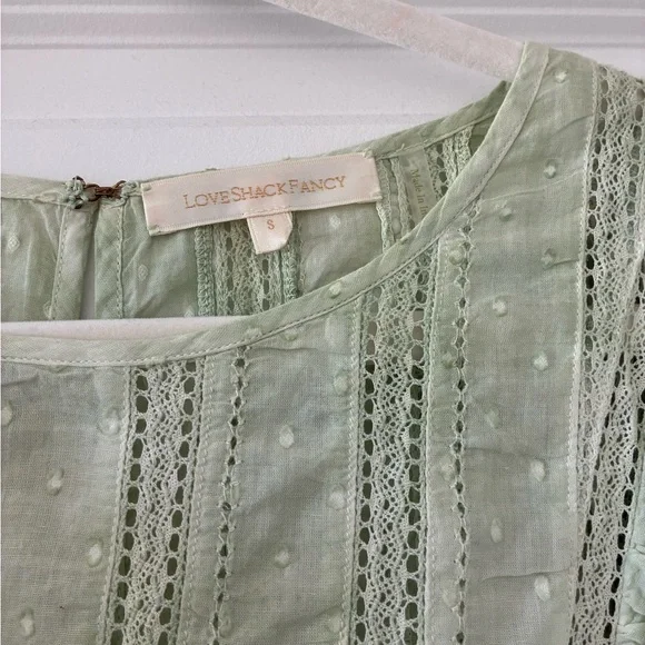 LoveShackFancy Light Green Ruffled Mini Dress - Picture 2 of 3